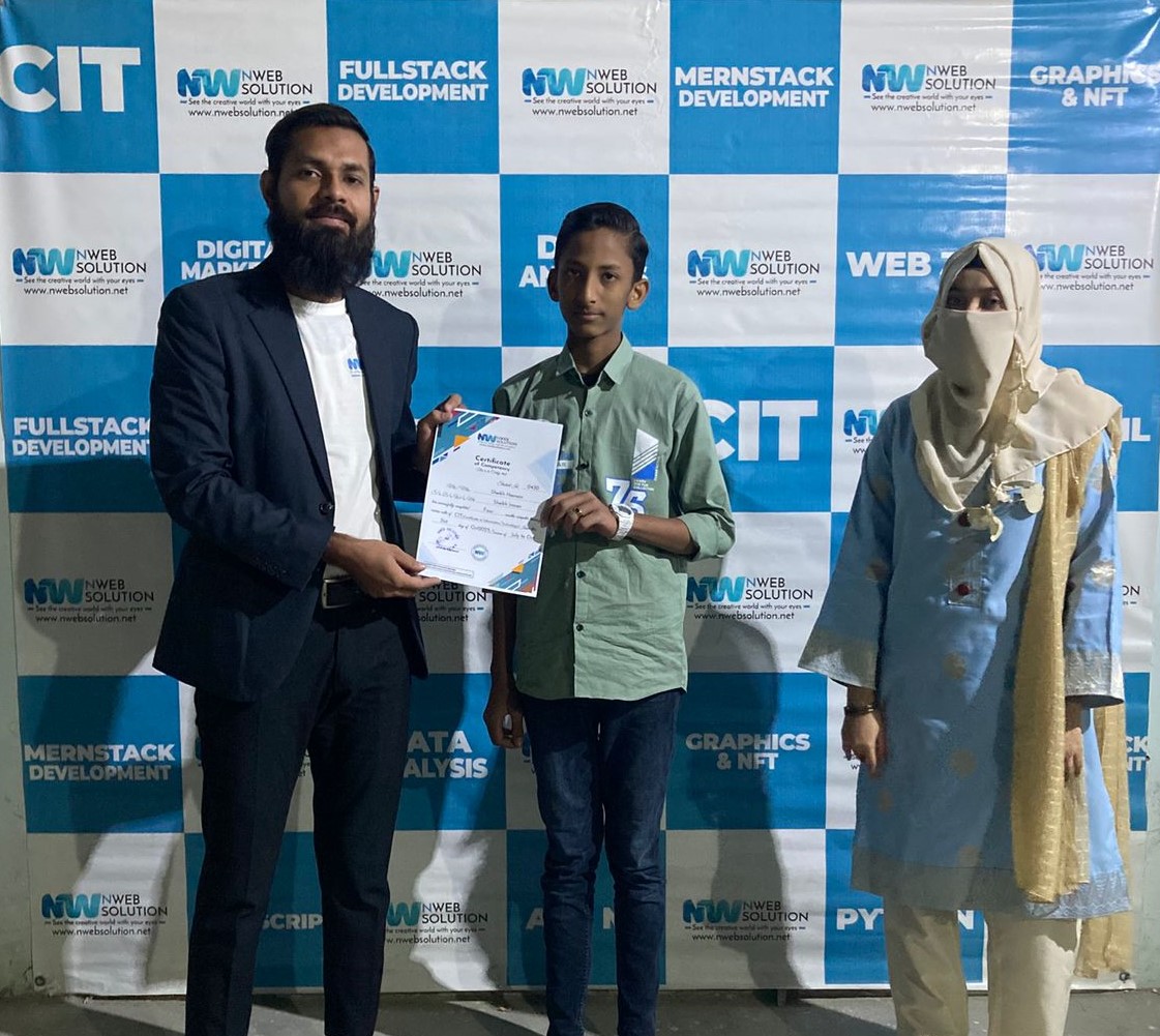 A proud certification ceremony led by Muhammad Bilal Shamshad, CEO of Nweb Solution, recognizing the dedication and achievements of students who successfully completed their professional training programs. At Nweb Solution, we believe in empowering learne